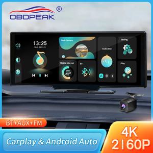 OBDPEAK k2 2.0 대시 캠, 10.26 인치 4K 자동차 DVR 카메라, 카플레이 및 안드로이드 자동 GPS 네비게이션, 백미러 대시보드 비디오 녹음기