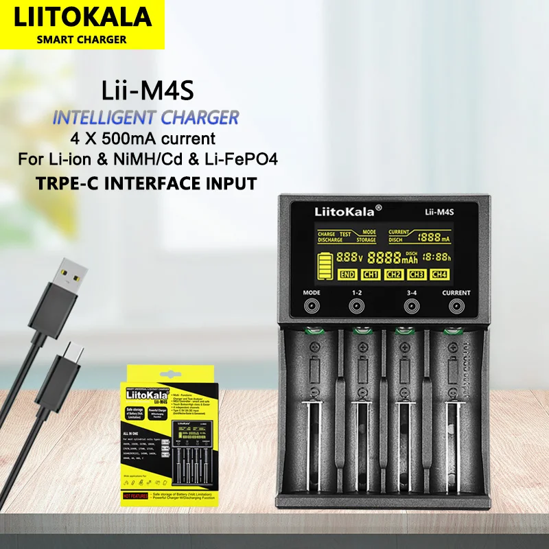 LiitoKala Lii-M4S 18650 LCD 다목적 배터리 충전기 3.7V 1.2V 전용 26650 21700 14500 18350 17500 AA AAA A C 및 기타