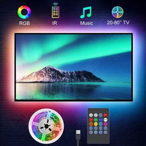 TV 백라이트 음악 동기화 USB 전원 RGB LED 스트립 라이트, 15 - 80 인치 TV, 거울, PC용