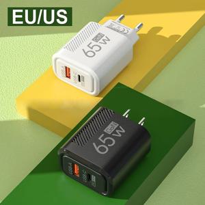 GaN USB 충전기 고속 충전 C 타입 PD 전화 충전기 어댑터, 아이폰, 삼성, 샤오미, 화웨이, EU, 미국 플러그, 벽 충전기, 65W