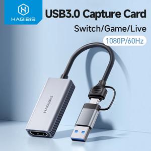 Hagibis 스위치 Xbox PS4/5 라이브 방송용 USB 3.0 비디오 캡처 카드, HDMI 호환, USB/C타입 게임 그래버 레코드 ms2130