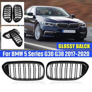 자동차 전면 키드니 그릴, 광택 블랙, BMW 5 시리즈 M5 G30 G31 G38 520i 530i 540i 2017-2020 2 슬랫 전면 범퍼 그릴