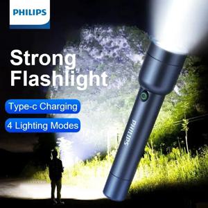 AliExpress Collection 필립스 USB 18650 충전식 배터리 LED 손전등, 야외 캠핑 방수 자기 방어 손전등, 4 가지 조명 모드