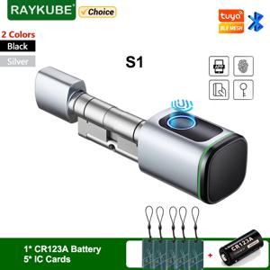 RAYKUBE V1 스마트 실린더 잠금 장치(Tuya BLE 지문 IC 카드 포함) 비밀번호 잠금 해제 3*AAA 배터리 포함 쉬운 설치