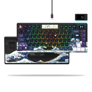 OLED 디스플레이가 장착된 유선 기계식 게이밍 키보드 PC 컴퓨터 노트북용 풀 키 핫스왑 가능 푸딩 RGB 백라이트 키보드
