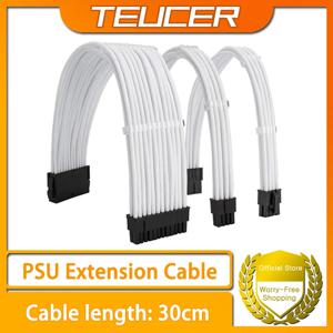 TEUCER PSU 익스텐션 케이블 키트, 3-in-1 세트, 30cm PSU-ATX 24 핀 PCI-E 6 + 2 핀 EPS 4 + 4 핀 케이블, 빗 포함