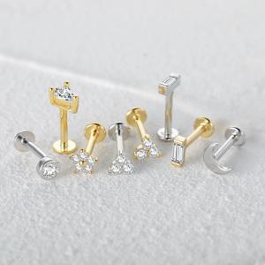 Aide 925 스털링 실버 지르콘 스타 플라워 Tragus 헬릭스 피어싱 귀걸이 여성 Labret 립 링 연골 스터드 펑크 쥬얼리 1PC