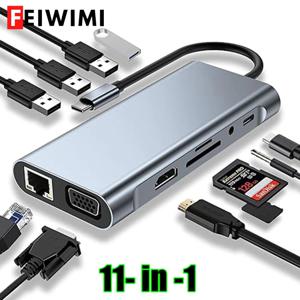 맥북 프로 에어 M1 아이패드용 USB C 허브, USB C 어댑터, 11 인 1 동글, 4K HDMI, VGA, C타입 PD, RJ45, SD, TF 카드 리더기