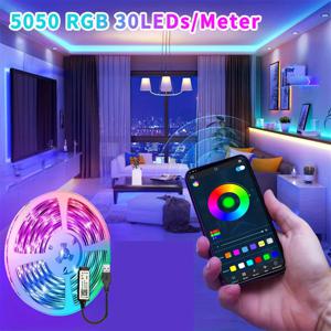 5050 LED 스트립 조명, 홈 데코, RGB 테이프, 페스툰 백라이트, 스마트 크리스마스 조명, 블루투스 앱 제어, 5V, 30LEDs/m