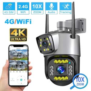 듀얼 렌즈 4G IP 카메라, 와이파이 8MP 4K 감시 카메라, 무선 야외 스마트 홈 나이트 비전, V380 디지털 줌 CCTV 카메라