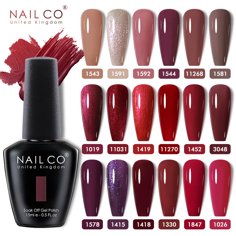 NAILCO 레드 다크 브라운 컬러 젤 네일 광택제, 초콜릿 네일 아트, 하이브리드 네일 바니시 매니큐어, 반영구 UV 겨울 젤 광택제, 15ml