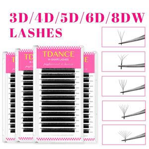 TDANCE 3D 4D 5D 6D Premade 팬 속눈썹 연장 W 스타일 가짜 밍크 자연 소프트 블룸 래쉬 자동 꽃 볼륨 속눈썹