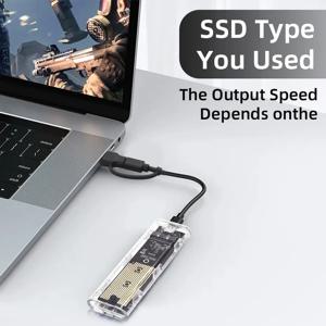 M.2 NVME PCIe NGFF SATA 듀얼 프로토콜 SSD 케이스, 투명 USB C 타입, 10Gbps PCI-E M2 SSD, 투명 외장 인클로저 하드 디스크 박스