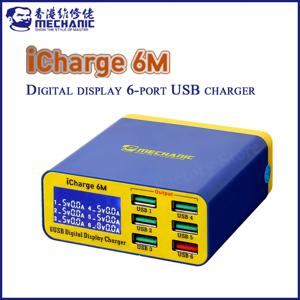 MECHANIC iCharge 고속 충전 스마트 디지털 디스플레이 멀티 포트, 아이폰 샤오미 휴대폰 태블릿용, 6M USB 6 포트 충전기