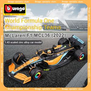 Bruago 1:43 Mclaren Mcl36 포뮬러 1 경주용 자동차 모델 장식, 3 Daniel Ricciardo 4 Lando Norris 다이 캐스팅 합금 자동차, 소년 장난감