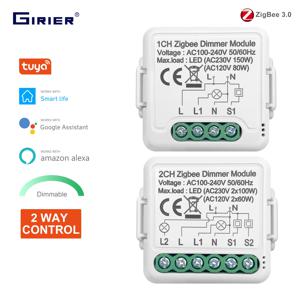 GIRIER-Tuya ZigBee 3.0 스마트 조광기 스위치 모듈 10A, 양방향 제어 조광 가능 스위치 지원, 알렉사 앨리스 구글 홈으로 작동