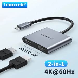 Lemorele 맥북 노트북 휴대폰 PC용 USB C 허브, 듀얼 HDMI, 듀얼 스크린 확장, C타입 도킹 스테이션, 2 포트, 4K, 60HZ