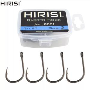 Hirisi 일본에서 눈 디자인으로 50pcs Barbed 코팅 잉어 낚시 후크 높은 탄소 철강 8001 의해 만든