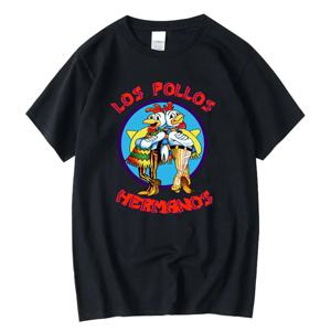여름 남성 반팔 고품질 100% 코튼 브레이킹 배드 LOS POLLOS 치킨 브라더스 프린트 캐주얼 남성용 티셔츠 남성