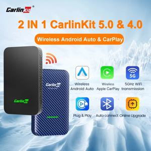 CarlinKit 5.0 & 4.0 무선 안드로이드 자동 무선 카플레이 어댑터, 온라인 업그레이드 플러그 앤 플레이, 2.4G 및 5Ghz 연결 카플레이 Ai 박스