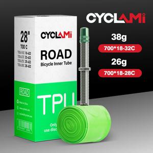 CYCLAMI 초경량 TPU 내부 튜브, 도로 자전거 TPU 소재 타이어, 프렌치 밸브, 초경량, 700C, 700, X18, 32, 45mm, 60mm 길이