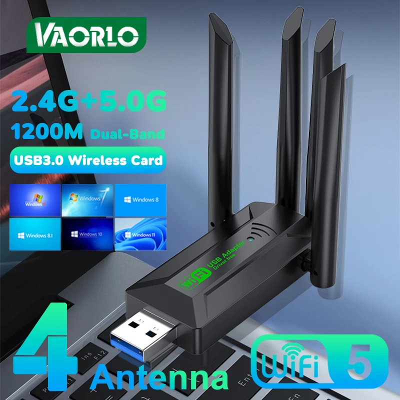 기존 4 안테나 1200Mbps WiFi USB 3.0 어댑터 Win 10/11 PC 용 2.4G/5GHZ 듀얼 밴드 WiFi 동글 무선 네트워크 카드 802.11AX