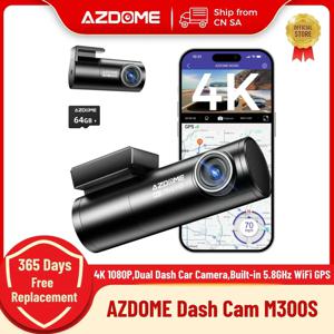 AZDOME 차량용 듀얼 대시 카메라, M300S, 4K, 1080P, 내장 5.8GHz, WiFi, GPS, 자동차 DVR, 24 시간 주차 모드, 야간 투시경, 블랙 박스