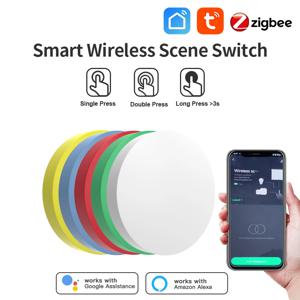 Tuya Zigbee 스마트 무선 장면 단추 스위치, 원격 다중 장면 연결, 네트워킹 지지대, Alexa Goolge 홈 음성 어시스턴트