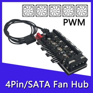 PC CPU 쿨러 선풍기 허브 PWM 스플리터, 냉각 선풍기 허브 PWM 컨트롤러 어댑터, 1-10 허브 SATA, 4 핀