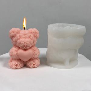 3D 곰 포옹 사랑 실리콘 양초 몰드, DIY 귀여운 곰 애완 동물 양초 만들기 용품, 수제 비누 석고 송진 몰드 홈 데코 선물