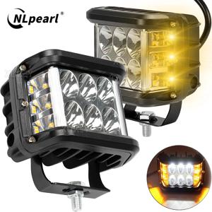 NLpearl LED 작업등 듀얼 사이드 슈터 포드 화이트 및 앰버 스트로브 램프, 오프로드 점멸등, 자동차 트럭 픽업 보트 SUV용, 4 인치