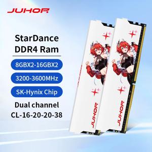 JUHOR 메모리아 램, 데스크탑 게임용 듀얼 채널 메모리, DDR4 (8GX2), 3200MHz (16GX2), 3200MHz, 3600MHz, 8GB, 16GB