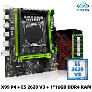 ZSUS 마더보드 세트 키트, 인텔 LGA2011-3 Xeon E5 2620 V3 CPU DDR4 16GB (1*16GB), 2133MHZ RAM 메모리 NVME M.2 SATA, X99 P4