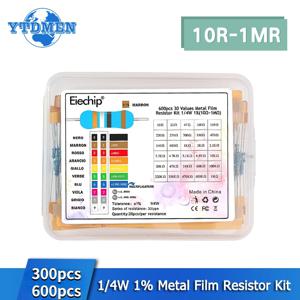 금속 필름 저항 1% 키트, 박스 포함, 1K, 10K, 100K, 220ohm, 1M 저항, 30 종류, 1/4W 저항, 300 PCs, 600PCs