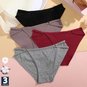FINETOO 3 개/대 여성 코튼 팬티 여성 섹시한 저층 팬티 여성 Breathbale 속옷 버튼 디자인 패턴 부드러운 란제리