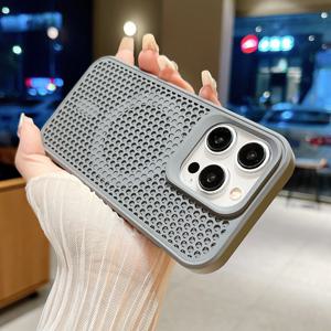 iPhone 16 15 14 Plus 13 12 11 Pro Max 통기성 커버 용 Magsafe 자기 무선 충전 케이스 용 방열 메쉬