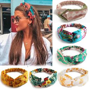 패션 여성 여자 여름 보헤미안 헤어 밴드 인쇄 머리띠 빈티지 크로스 터번 붕대 Bandanas HairBands 헤어 액세서리