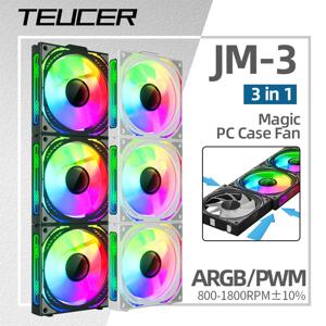 Teucer JM-3 CPU 워터 라디에이터 냉각 환풍기, 매직 와이어 프리 스플라이싱 PWM ARGB PC 케이스 선풍기 데스크탑 섀시, 120mm, 3 인 1