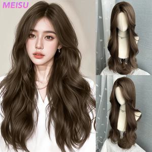 MEISU 26 인치 레이스 프론트 가발 곱슬 웨이브 섬유 합성 가발 내열성 비 눈부심 천연 소프트 코스프레 헤어 피스 여성용