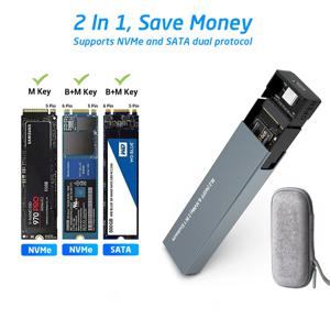 듀얼 프로토콜 M2 NVMe NGFF SATA SSD 케이스, 10Gbps HDD SSD 박스-USB3.1 외부 인클로저 박스, 2230 2242 2260 2280 M/B & M 키