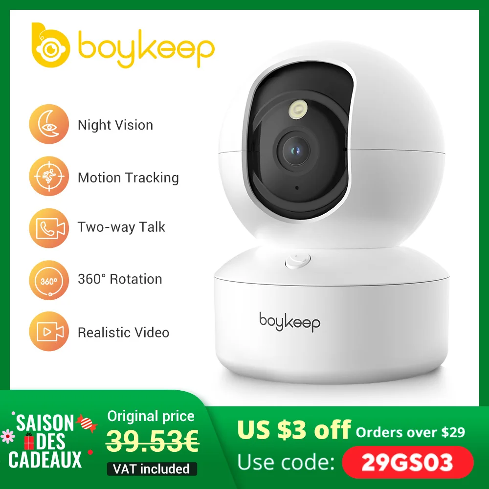 Boykeep 2K 애완견 카메라, 전화 앱 포함, 5G/2.4GHz WiFi 실내 보안 베이비 카메라, 360 ° 팬 및 틸트, 양방향 오디오, 야간 투시경