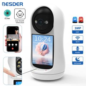 BESDER PTZ 와이파이 카메라 화상 통화, 2.8 인치 IPS 화면, 아기 울음 소리 감지 보안 IP 카메라, 아기 모니터, iCSee, 3MP