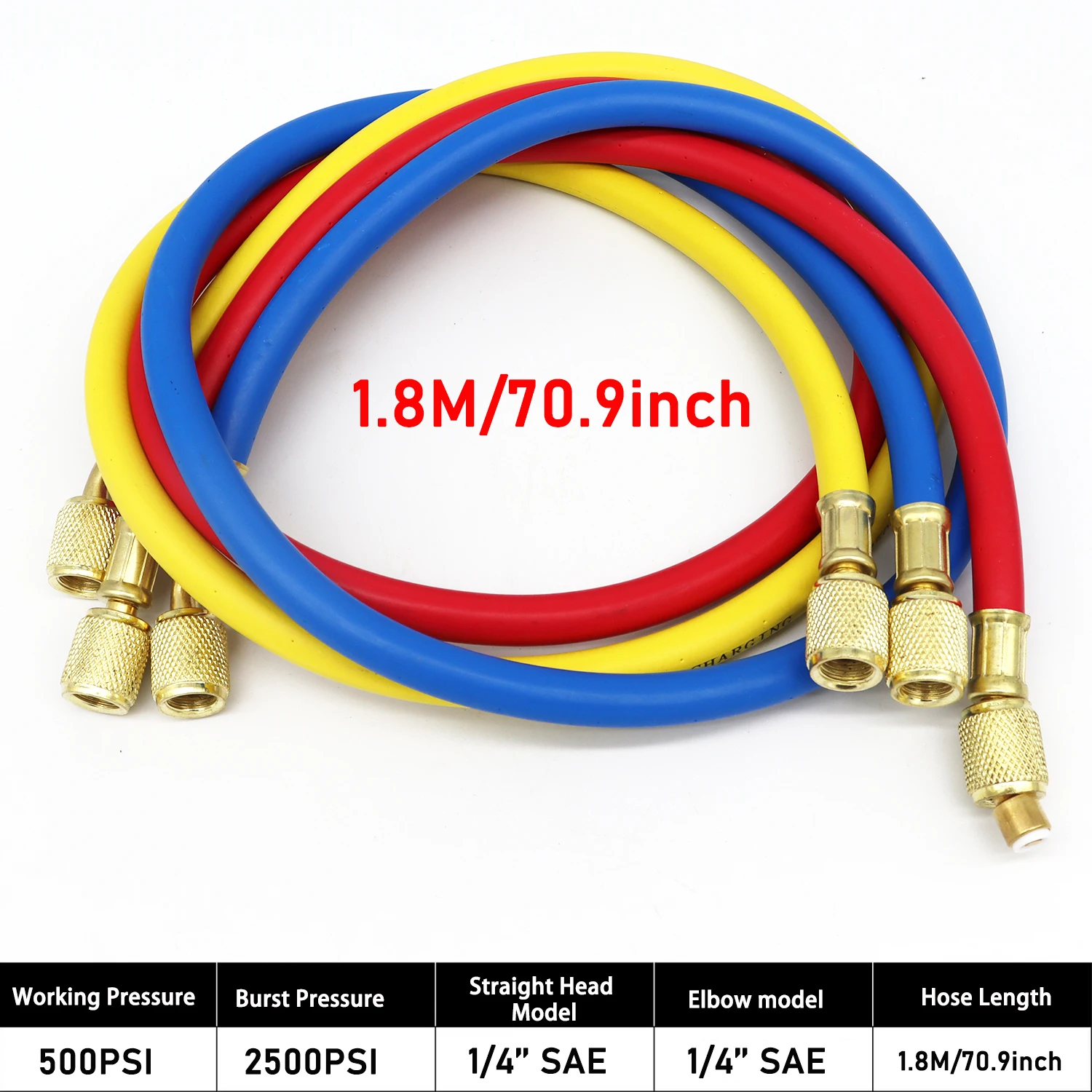 0.9M-1.8M AC 충전 호스 튜브 키트, 냉매 에어컨 매니폴드 게이지, 저손실 피팅, R134A R12 R22