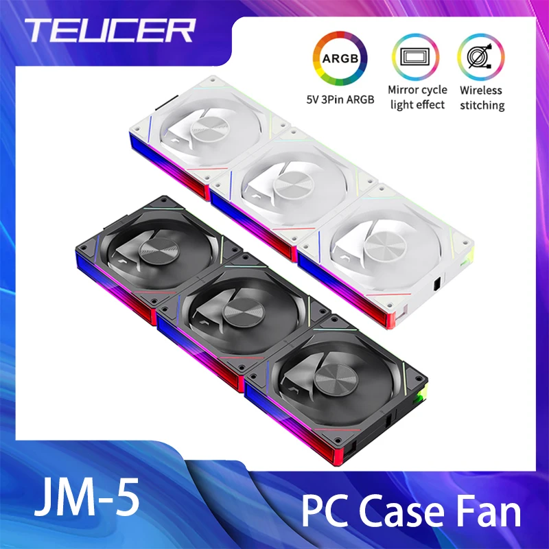 TEUCER JM-5 고성능 PC 케이스 선풍기, 강력한 방열 냉각 케이스, 팬 컴퓨터 라디에이터 워터 쿨러 케이스 선풍기