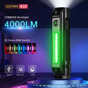 Sofirn 강력한 LED RGB 조명 손전등, 21700 5V 3A USB C 충전식 투광 조명, 마그네틱 스포트라이트 토치, 4000lm IF23