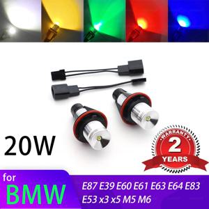 LED 천사 눈 마커 조명 전구 램프, BMW E87 E39 M5 E60 E61 E63 E64 M6 E65 E66 E83 X3 E53 X5 2000-2008, 밝은 흰색, 20W