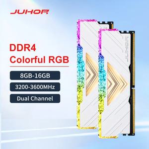 JUHOR 듀얼 채널 메모리 램, 멋진 데스크탑 메모리 램, RGB DDR4 8GB X2 16GB X2 3200MHz 3600MHz 키트