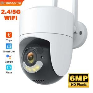 투야 5G 와이파이 IP 카메라, 알렉사 구글 홈, 야외 PTZ 보안 보호, CCTV 비디오 감시, 모션 감지 NVR, 6MP