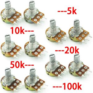 WH148 선형 전위차계, 너트 및 와셔 포함, WH148 B1K B2K B5K B10K B20K B50K B100K B250K B500K B1M, 15mm 3 핀, 로트 당 10 개