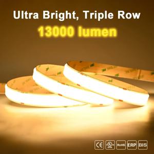 매우 밝은 COB LED 스트립 조명, 고밀도 960LEDs/m 유연한 조도 조절 RA90 LED 조명, 3000K, 4000K, 6500K, DC24V, 2600 루멘/m